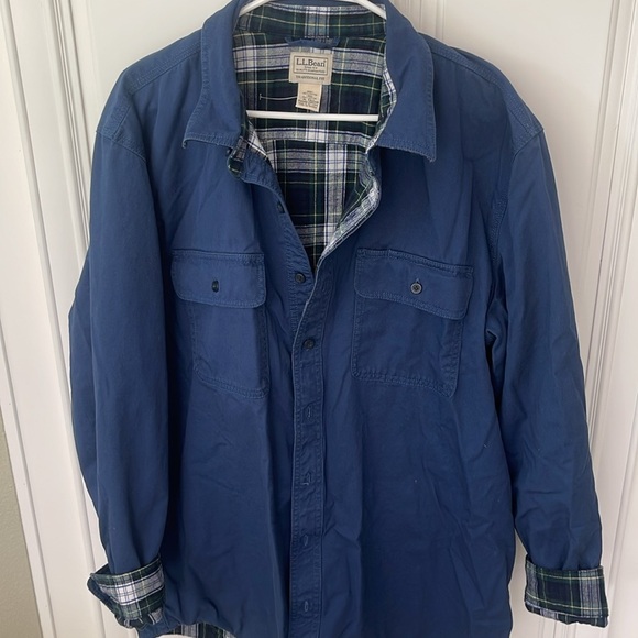 VINTAGE LL Bean Jacket Mens XL Tall Blue Canvas Chore Field Coat Plaid Lined - Picture 9 of 13